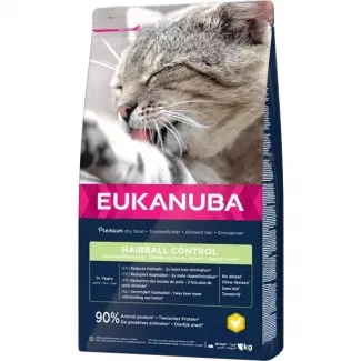 Eukanuba Hairball Control Adult - Пълноценна суха храна за израснали котки против космени топки, с пилешко месо, 10 кг. 