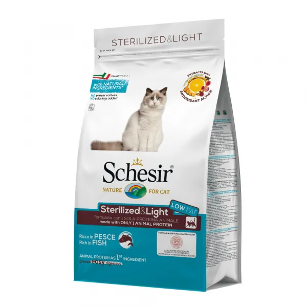 Schesir Cat Sterilized with Fish - Пълноценна суха храна за израснали кастрирани котки с риба, 10 кг.
