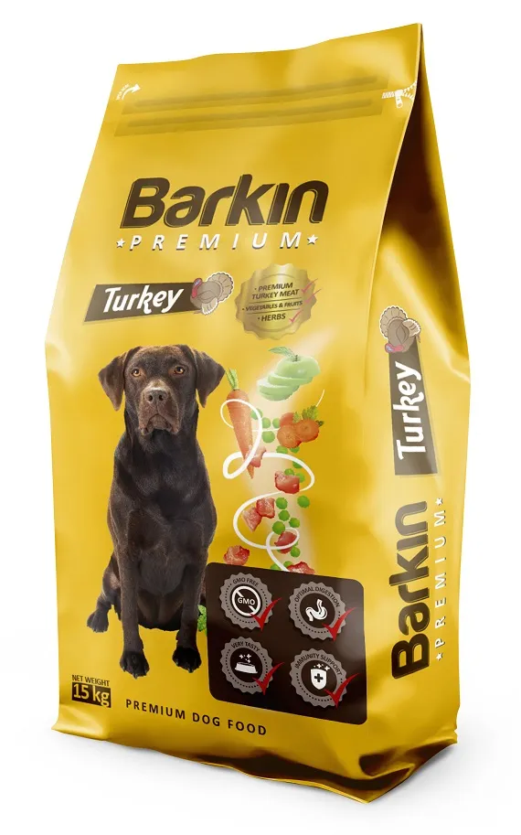 Barkin Premium Turkey - Пълноценна суха храна за израснали кучета с пуешко месо, 15 кг.
