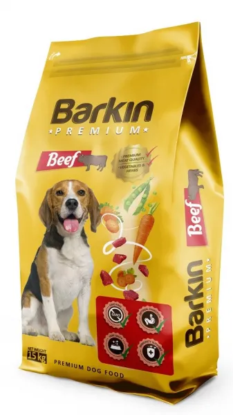 Barkin Premium beef - Пълноценна суха храна за израснали кучета с говеждо, 15 кг