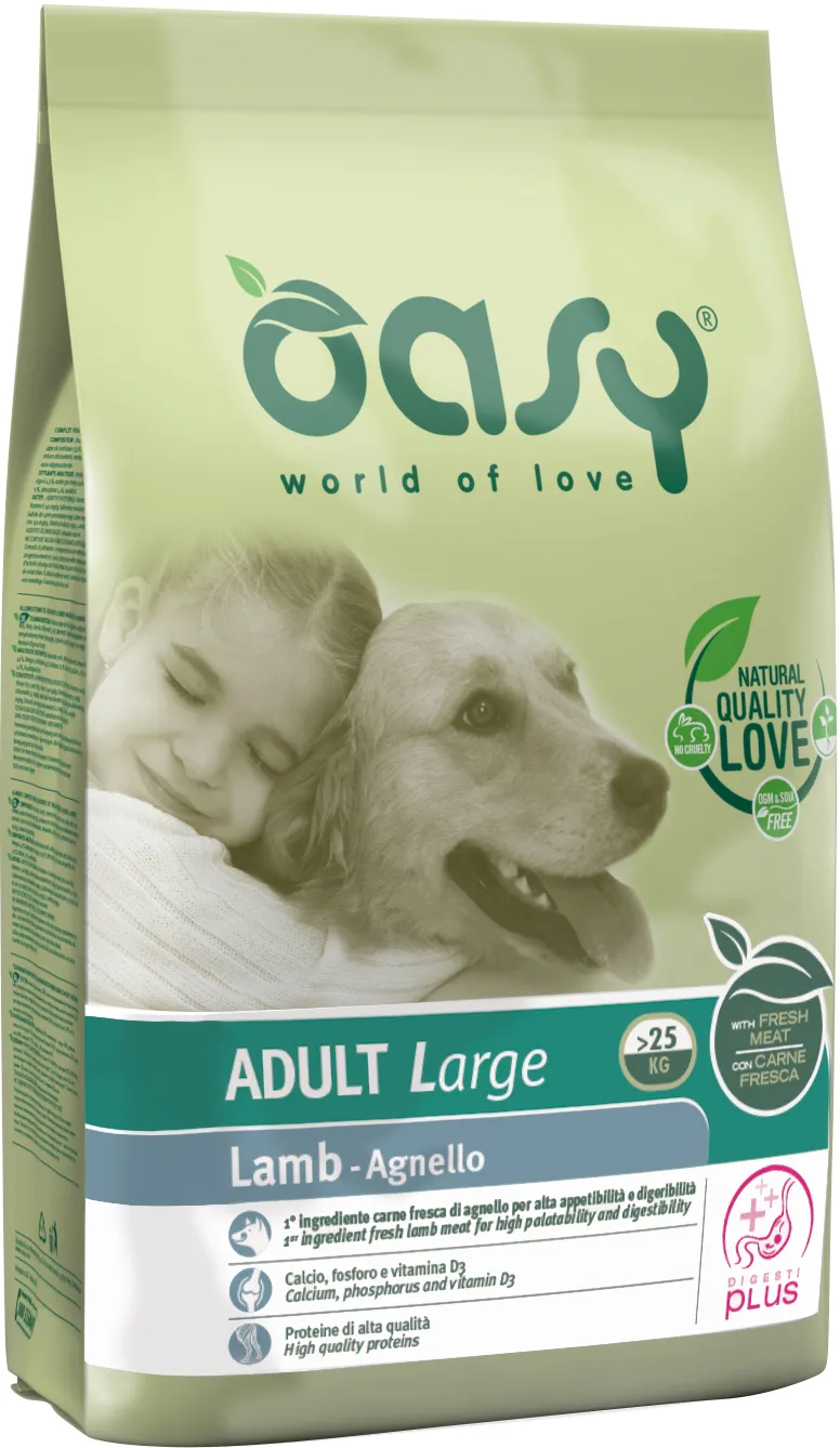 Oasy Adult Large Lamb - Пълноценна суха храна за израснали кучета от едри породи над 18 месеца, 12 кг.