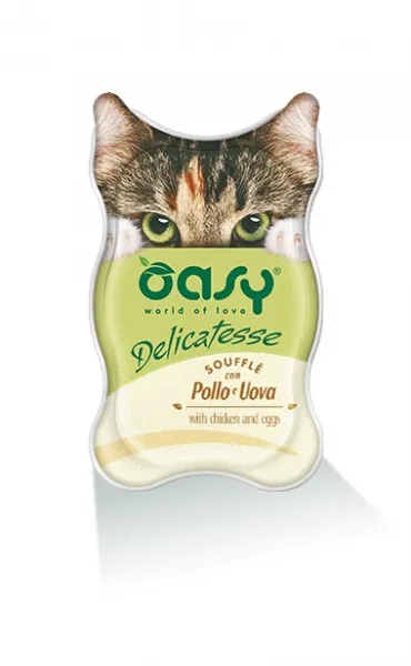 Oasy Delicatesse Suffle Chicken & Eggs - Пастет за котки с пилешко месо, риба и яйца, 85 гр./ 5 опаковки