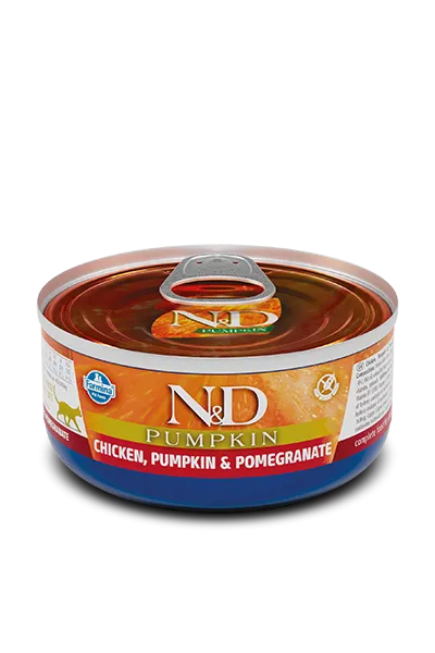 N&D Cat Chicken, Pumpkin & Pomegranate Can - Консервирана храна за израснали коти с пилешко, тиква и нар, 70 гр./ 3 броя