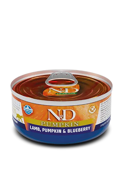 N&D Cat Duck & Pumpkin Can - Консервирана храна за израснали котки с агнешко месо и боровинка, 70 гр./ 3 броя