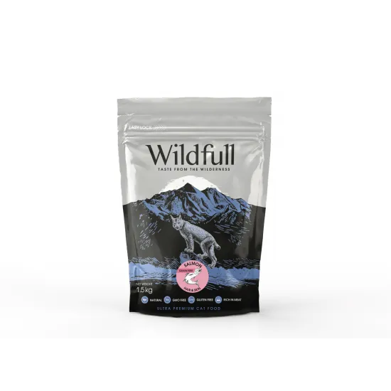 Wildfull cat salmon Hair&skin - Пълноценна храна без зърно за израснали котки с красива козина и здрава кожа, със сьомга 1.5 кг.