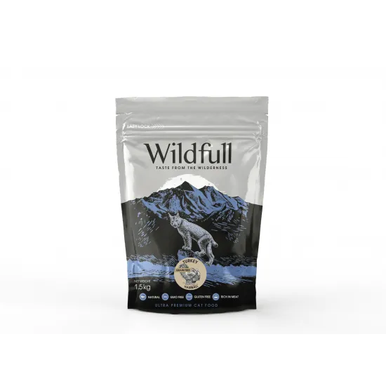 Wildfull cat turkey hairball - Пълноценна храна за израснали котки против топки косми ,без зърно ,с пуешко месо, 1.5 кг.