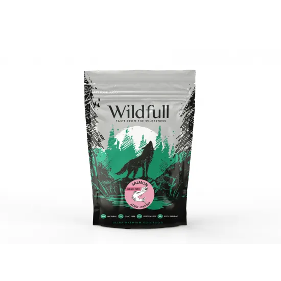 Wildfull dog salmon mini size - Пълноценна суха храна за израснали кучета от малки и мини породи, без зърно, със сьомга, 500 гр.