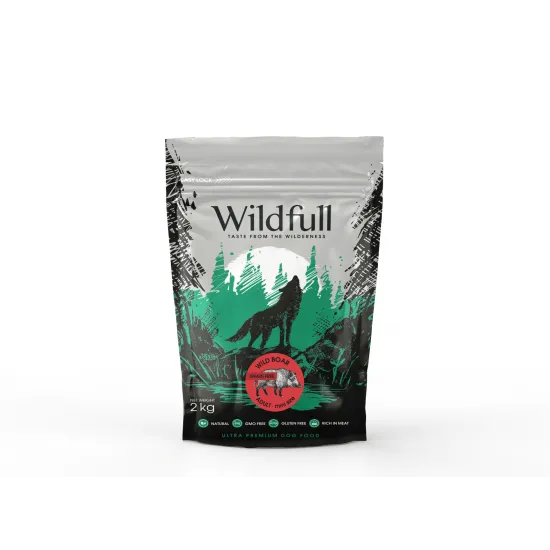 Wildfull dog wildboard mini size - Пълноценна суха храна за израснали кучета от малки и мини породи, без зърно, с месо от дива свиня, 2 кг.