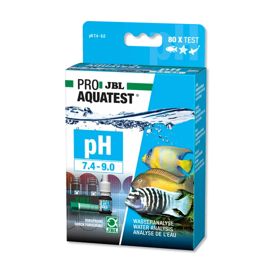 JBL Proaquatest pH 7.4-9.0 - Бърз тест за измерване на pH от 7.4-9.0 в сладководни и соленоводни аквариуми и езера, 80 измервания