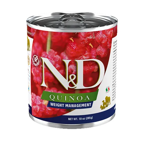 N&D Quinoa Weight Management - Пълноценна диетична храна за кучета над 1г, за намаляване на наднормено тегло, с агнешко месо, 285 гр.