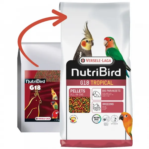 Versele Laga - Nutribird G18 Tropical - Пълноценна храна за средни папагали при развъждане 10 кг.