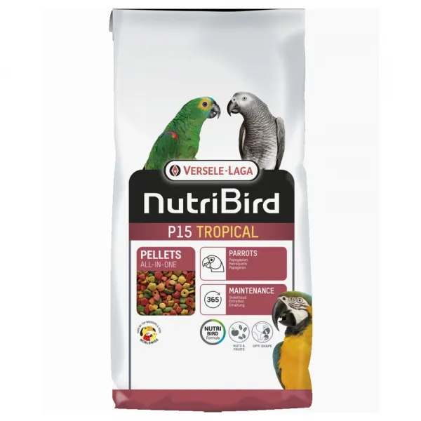 Versele-Laga Nutribird P15 Tropical - Пълноценна ежедневна храна за големи папагали, екструдирани пелети –  многоцветни, тропически вкус, 1 кг.