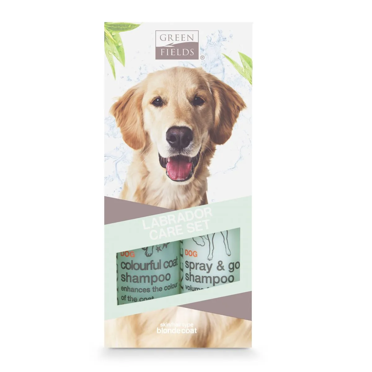 Green Fields - Комплект за кучета от порода Лабрадор, шампоан (250 мл) за цветна козина + Сух шампоан спрей 250 мл.