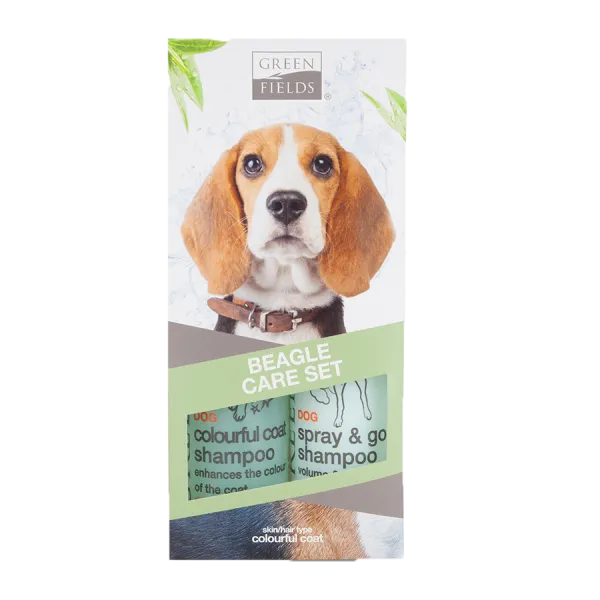 Green Fields - Комплект шампоан за цветна козина за кучета от порода Бигъл 250 мл. + Сух шампоан спрей 250 мл.