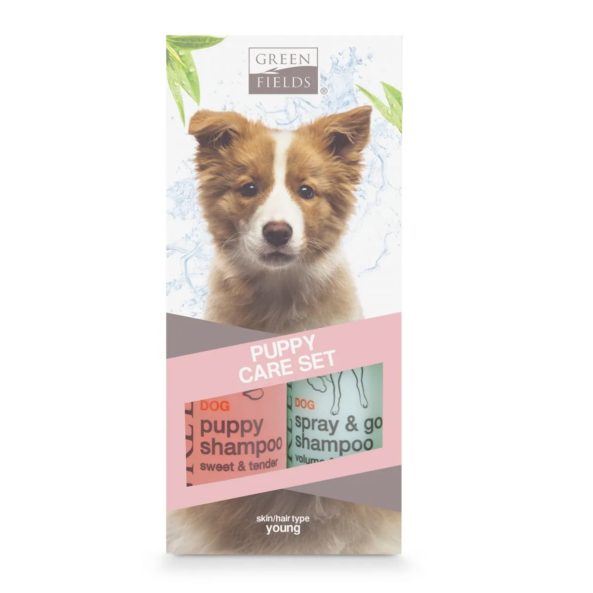 Green Fields - Комплект Шампоан за подрастващи кучета с чувствителна кожа 250 мл + Сух шампоан спрей 250 мл.