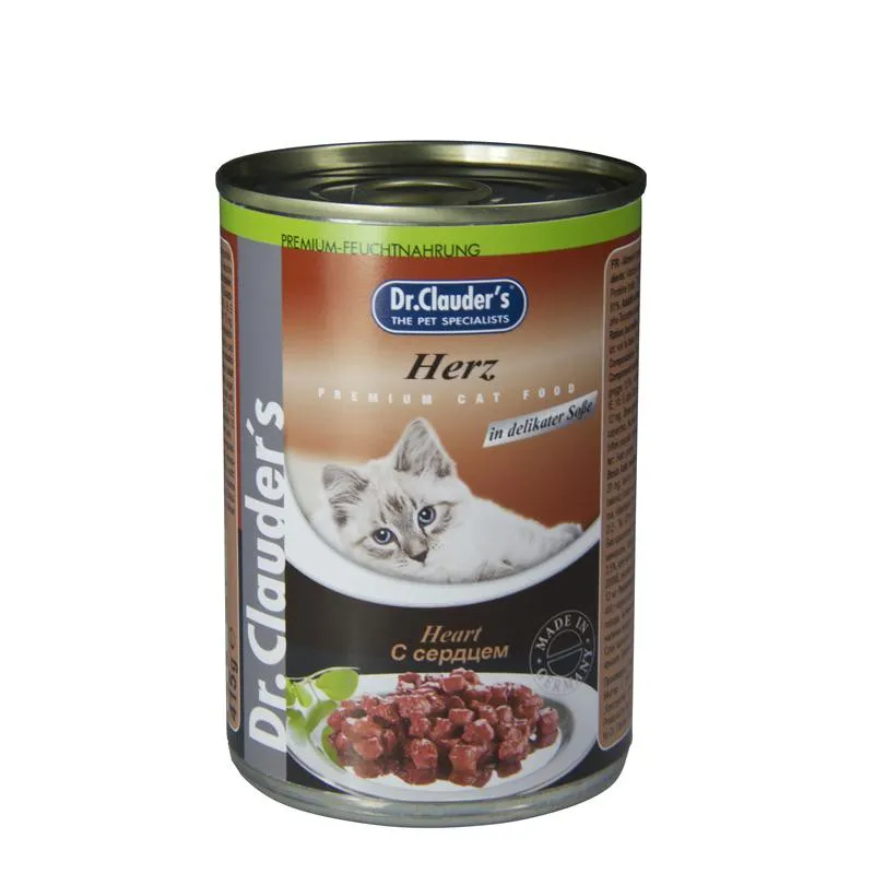 Dr.Clauder Premium  - Премиум консервирана храна за котки с месо от пилешки сърца, 415 гр. / 3 броя