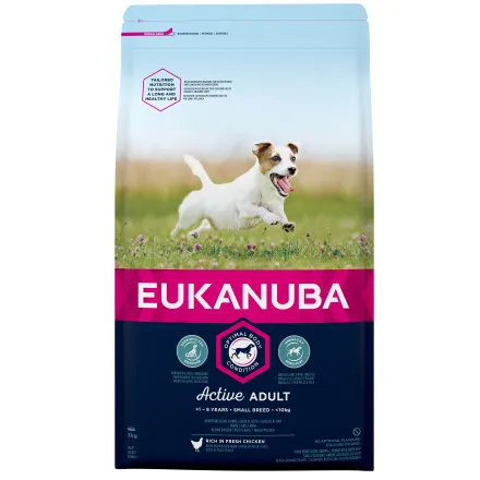 Eukanuba Dog Adult Mini - Пълноценна суха храна с малки гранули за израснали кучета от малки породи с пилешко и пуешко, 2 кг.