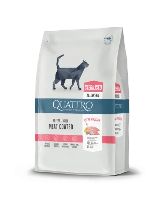 Quattro Cat Sterilized - Пълноценна суха храна за израснали кастрирани котки с пилешко месо, 7 кг.