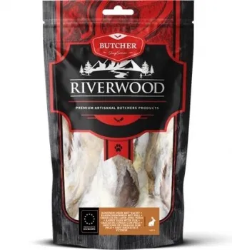 RIverwood - Сушени лакомства за кучета със заешки уши с козина, 100 гр.