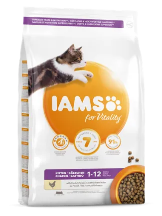 Iams Cat new Kitten - Пълноценна суха храна за подрастващи котки под 1 година със сушено пилешко и пуешко месо, 800 гр.