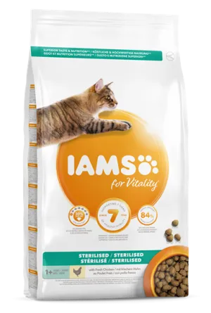 IAMS Vitality Light in Fat - Пълноценна суха храна за израснали и кастрирани котки със сушено пилешко и пуешко месо, 800 гр.