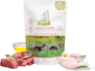 Isegrim - Висококачествен пауч за кучета от 6 до 12 месеца с говеждо и пуешко месо, 410 гр./ 2 пакета