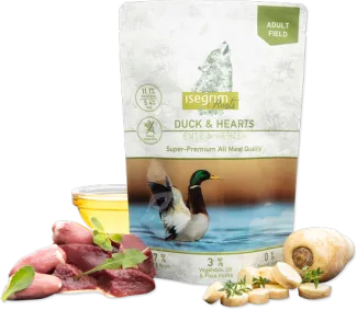 Isegrim - Висококачествен пауч за израснали кучета с патешко месо и сърца ,410 гр./ 2 пакета