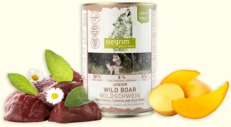 Isegrim  - Висококачествена консервирана храна за кучета от 6 до 12 месеца, с месо глиган, картофи и тиква, 400 гр./ 2 пакета