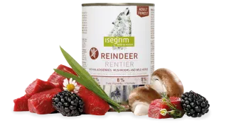 Isegrim  - Висококачествена консервирана храна за израснали кучета с еленско месо, къпини и гъби, 800 гр.