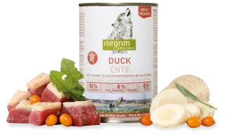 Isegrim  - Висококачествена консервирана храна за израснали кучета с патица, пащърнак и билки, 400 гр./ 2 пакета