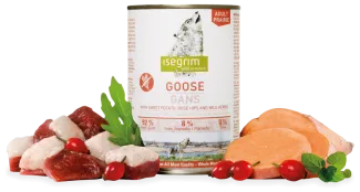 Isegrim  - Висококачествена консервирана храна за израснали кучета с месо от гъска, сладки картофи и билки, 800 гр.
