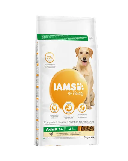 Iams Dog Large - Пълноценна суха храна за израснали кучета от едри породи с пилешко месо, 12 кг.