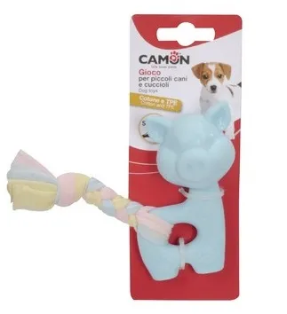 Camon - Играчка за кучета, прасе с памучна плитка и звук TPE - 10 см.