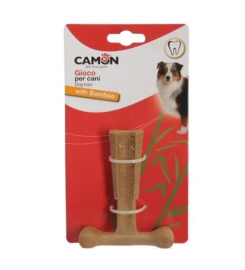 Camon - Бамбукова дентална играчка за кучета във формата на кост, 10 см.
