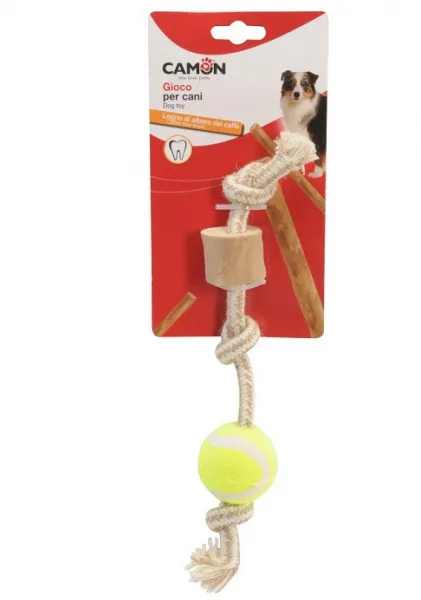 Camon - Играчка за кучета - въже с кафеено дърво и топка за тенис 28 см.
