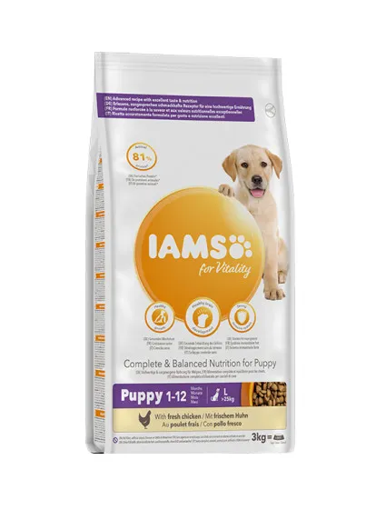IAMS for Vitality Large Breed Puppy with Fresh Chicken - Пълноценна суха храна за кучета от големи породи до 12 месеца, с пилешко месо 2 кг.
