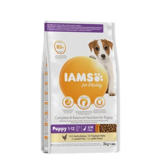 Iams Dog Puppy Small-Medium - Пълноценна суха храна за подрастващи кучета от малки и средни породи с пилешко и пуешко месо, 2 кг.