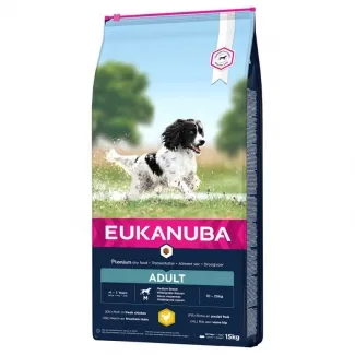 Eukanuba Dog Adult Medium  - Пълноценна суха храна за израснали кученца от средни породи с пилешко и пуешко месо, 12 кг.