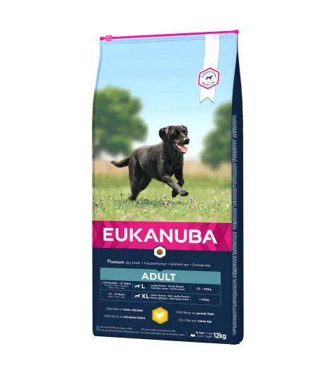 Eukanuba Dog Adult Large - Пълноценна суха храна за израснали кучета от големи и едри породи с пилешко и пуешко месо, 12 кг.