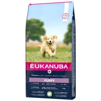 Eukanuba Puppy Large - Пълноценна суха храна за подрастващи кученца от средни породи на възраст - между 2 и 12 месеца, с агнешко месо, 12 кг.