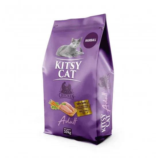 Kitsy Cat Adult Hairball - Пълноценна гранулирана храна за израснали, кастрирани котки против топки косми с птичи дроб, 10 кг.