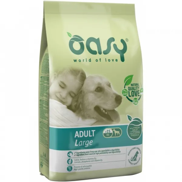 Oasy Adult Large - Пълноценна суха храна за израснали кучета от едри породи над 18 месеца с пилешко месо, 18 кг.