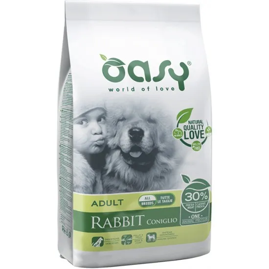 Oasy Rabbit Monoprotein Adult - Пълноценна суха храна със заешко за кучета от всички породи над 12 месеца, 18 кг.