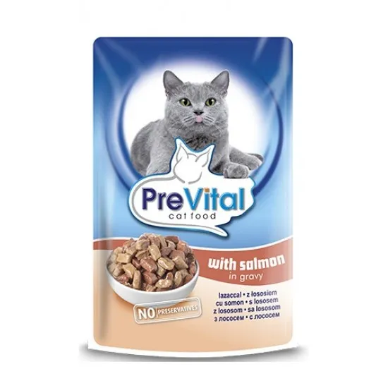 PreVital Pouch Cat - Пауч за израснали котки със сьомга, 24 броя х100 гр.