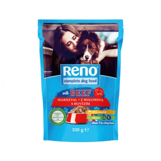 Reno Pouch Dog - Пауч за кучета с месо от говеждо в сос, 24 броя х 100 гр.