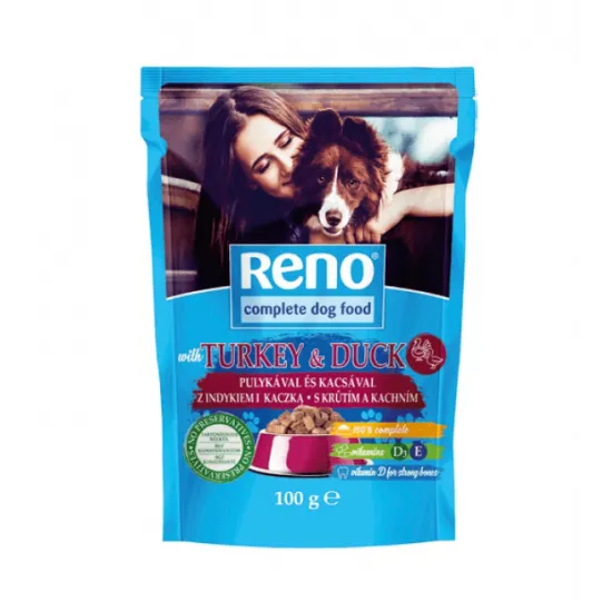 Reno Pouch Dog - Пауч за кучета с пуешко и патешко месо в сос, 24 броя х 100 гр.