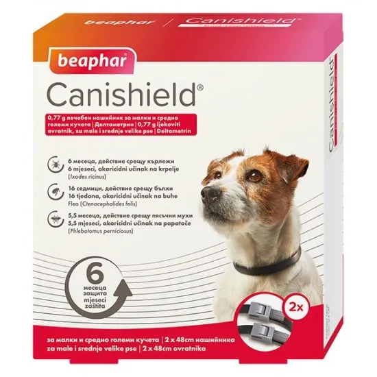 Beaphar Canishield - Противразитен нашийник за кучета против кърлежи, бълхи, пясъчни мухи, с Делтаметрин, 2 броя - 48 см