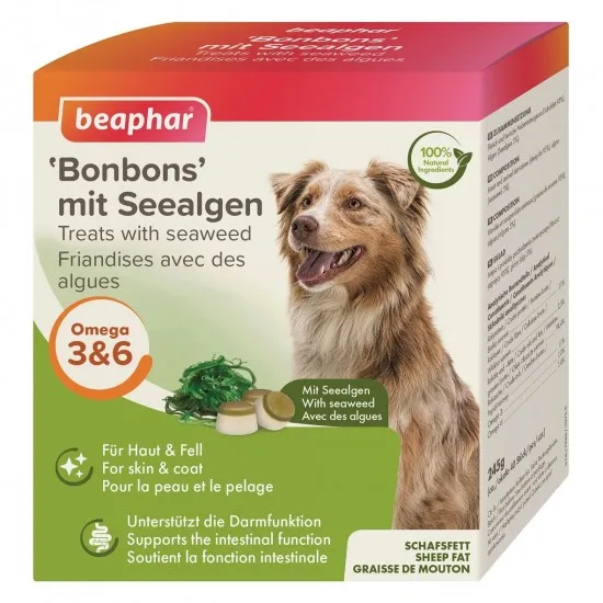 Beaphar Mutton Mini Treat Seaweed - Бонбони с овнешка мас и водорасли, за кучета от едри породи, за гладка и лъскава козина, 245 гр.