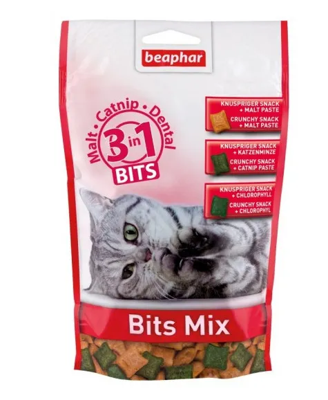 Beaphar Bits Mix - Дентални котешки хапки микс за свеж дъх - 150 гр.