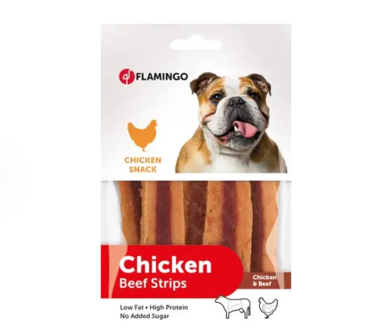 Flamingo Snacks Slices Beef & Chicken - Лакомство за кучета - вкусни парченца с телешко и пилешко месо, 85 гр./ 2 пакета 1
